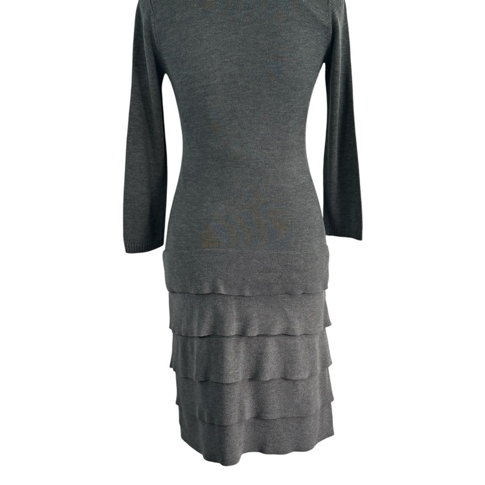 Calvin Klein Gray Tiered Knit Sweater Dress – Minimalist Chic Layered Hem - Picture 4 of 12